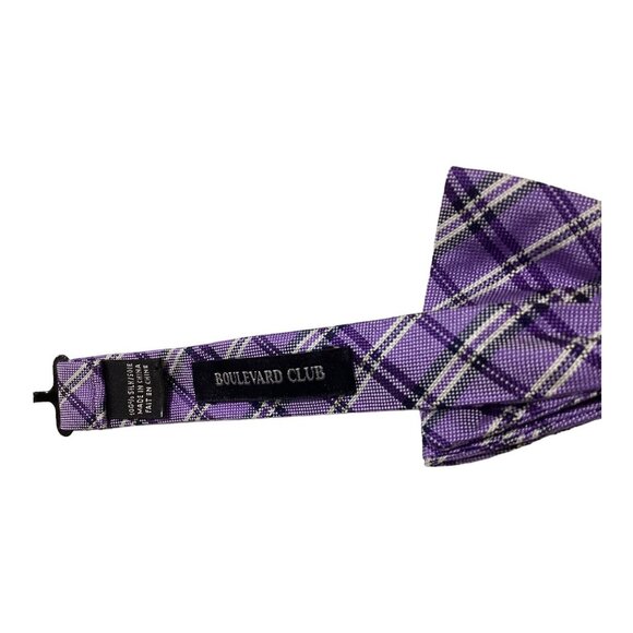 BOULEVARD CLUB Purple Plaids & Checks Silk Bow Tie  2.5" EC - Picture 2 of 5